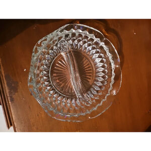 Vintage Indiana Glass Diamond Point Divided Nut Relish Serving Bowl 5.5"